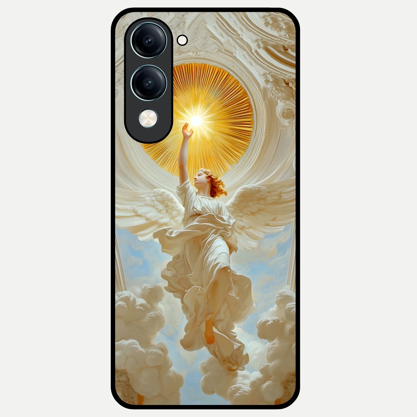  Divine Light Angel Glass Case for iQOO Z10 Lite back cover – full design glossy printed glass finish