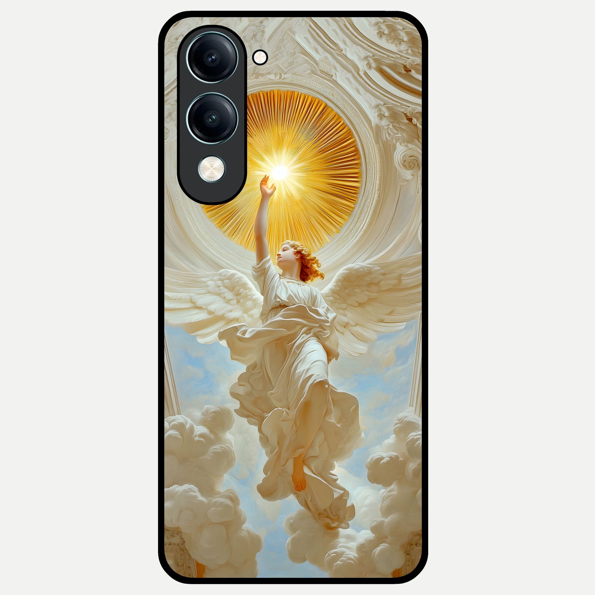  Divine Light Angel Glass Case for iQOO Z10 Lite back cover – full design glossy printed glass finish