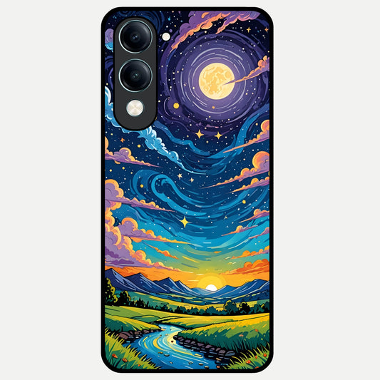  Dreamy Night Landscape Glass Case for iQOO Z10 Lite back cover – full design glossy printed glass finish
