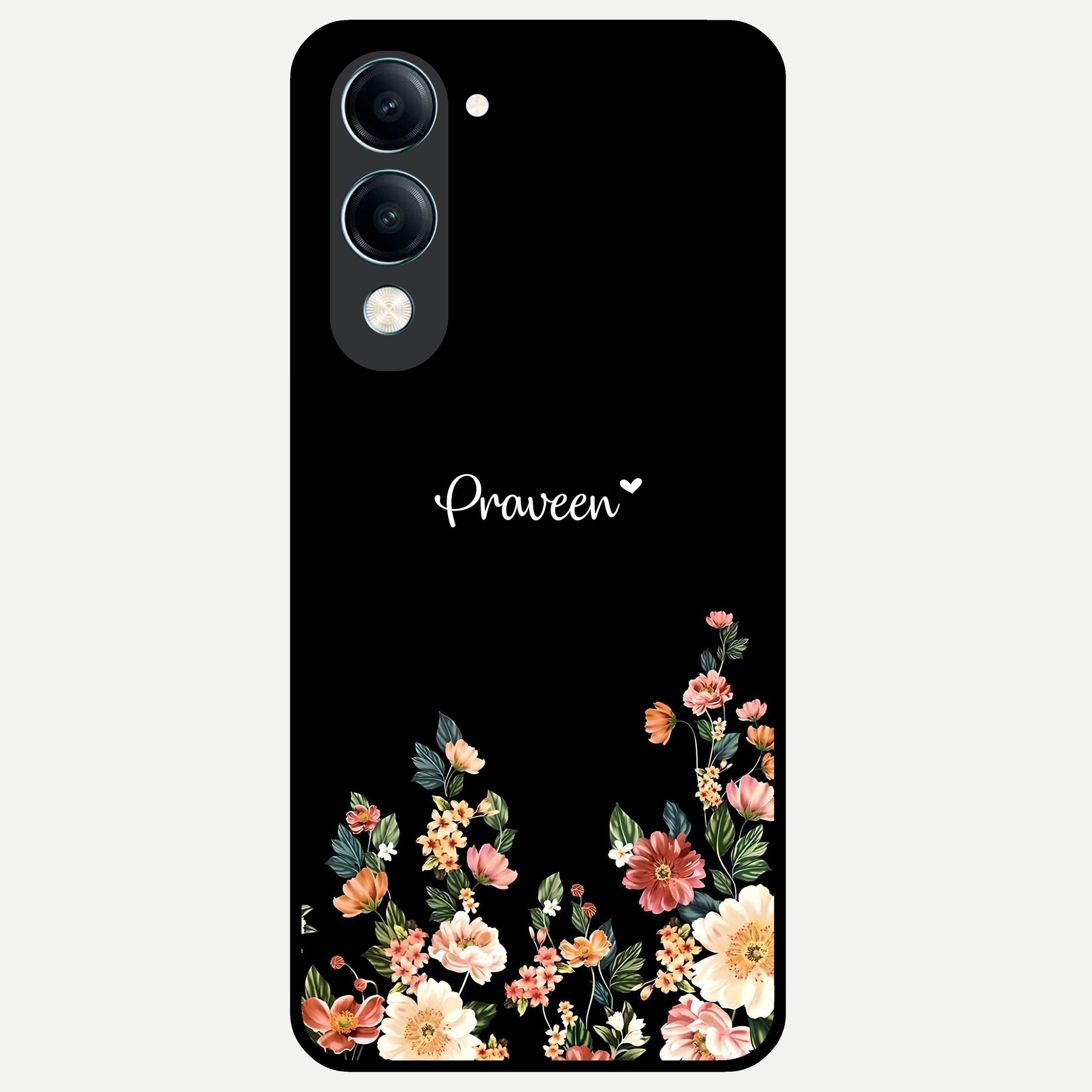  Floral Design Personalized Custom Name Glass Case for iQOO Z10 Lite back cover – full design glossy printed glass finish