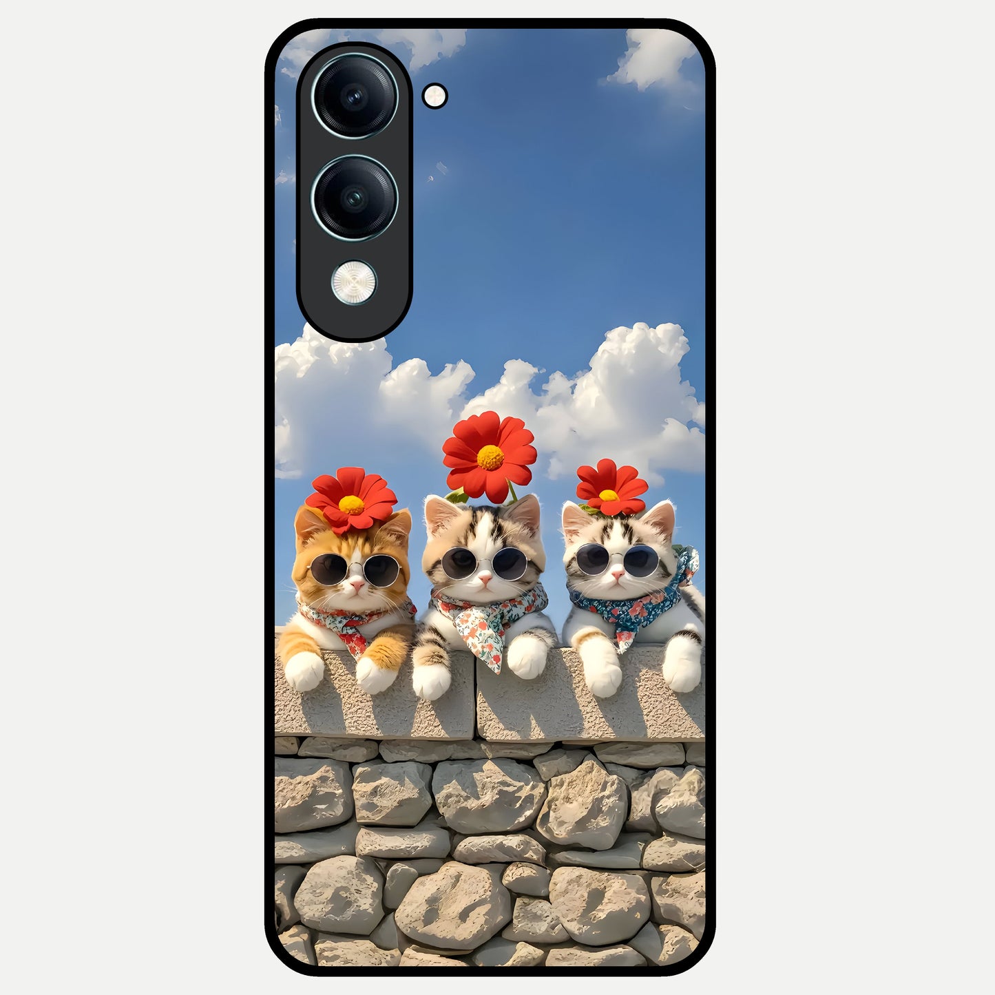  Floral Kitty Squad Glass Case for iQOO Z10 Lite back cover – full design glossy printed glass finish