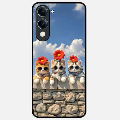  Floral Kitty Squad Glass Case for iQOO Z10 Lite back cover – full design glossy printed glass finish