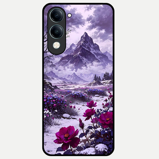  Flower Mountain View Glass Case for iQOO Z10 lite back cover – full design glossy printed glass finish