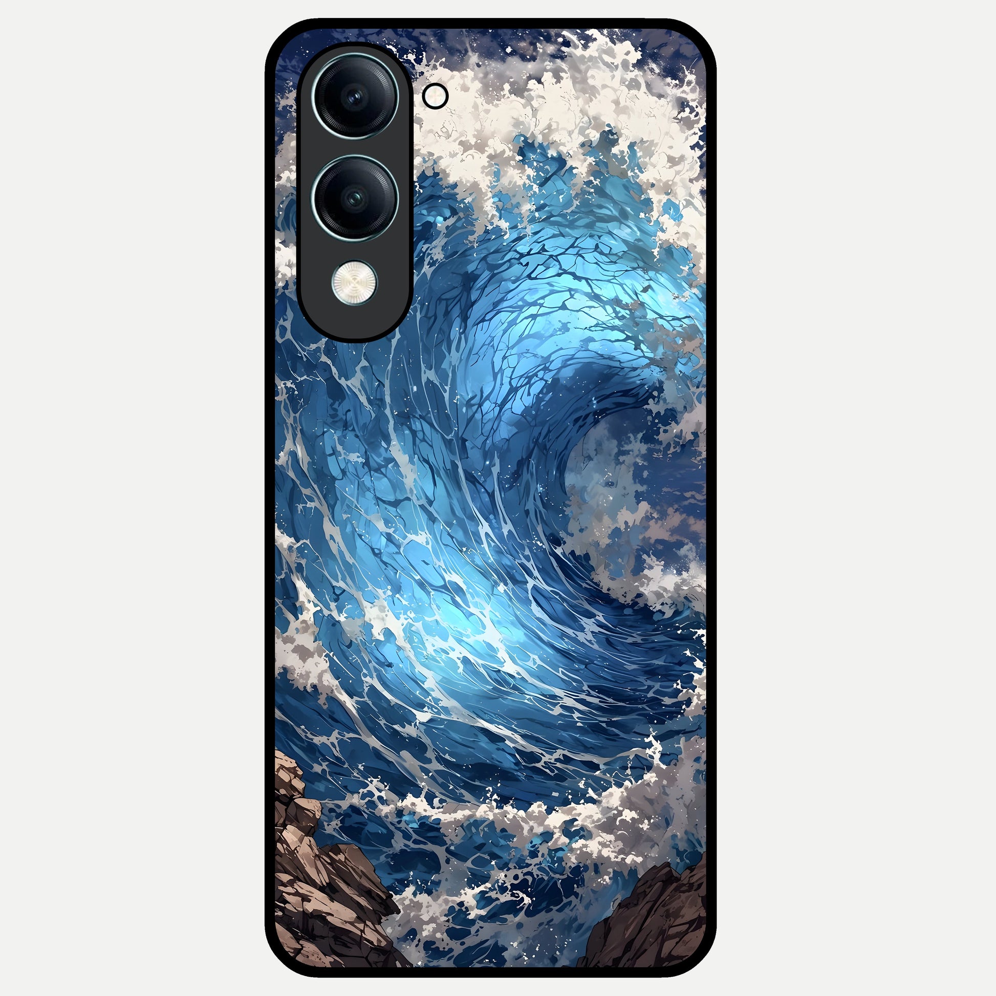  Giant Ocean Wave Glass Case for iQOO Z10 lite back cover – full design glossy printed glass finish