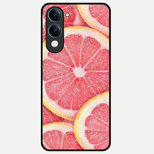  Glitter Grapefruit Glass Case for iQOO Z10 lite back cover – full design glossy printed glass finish
