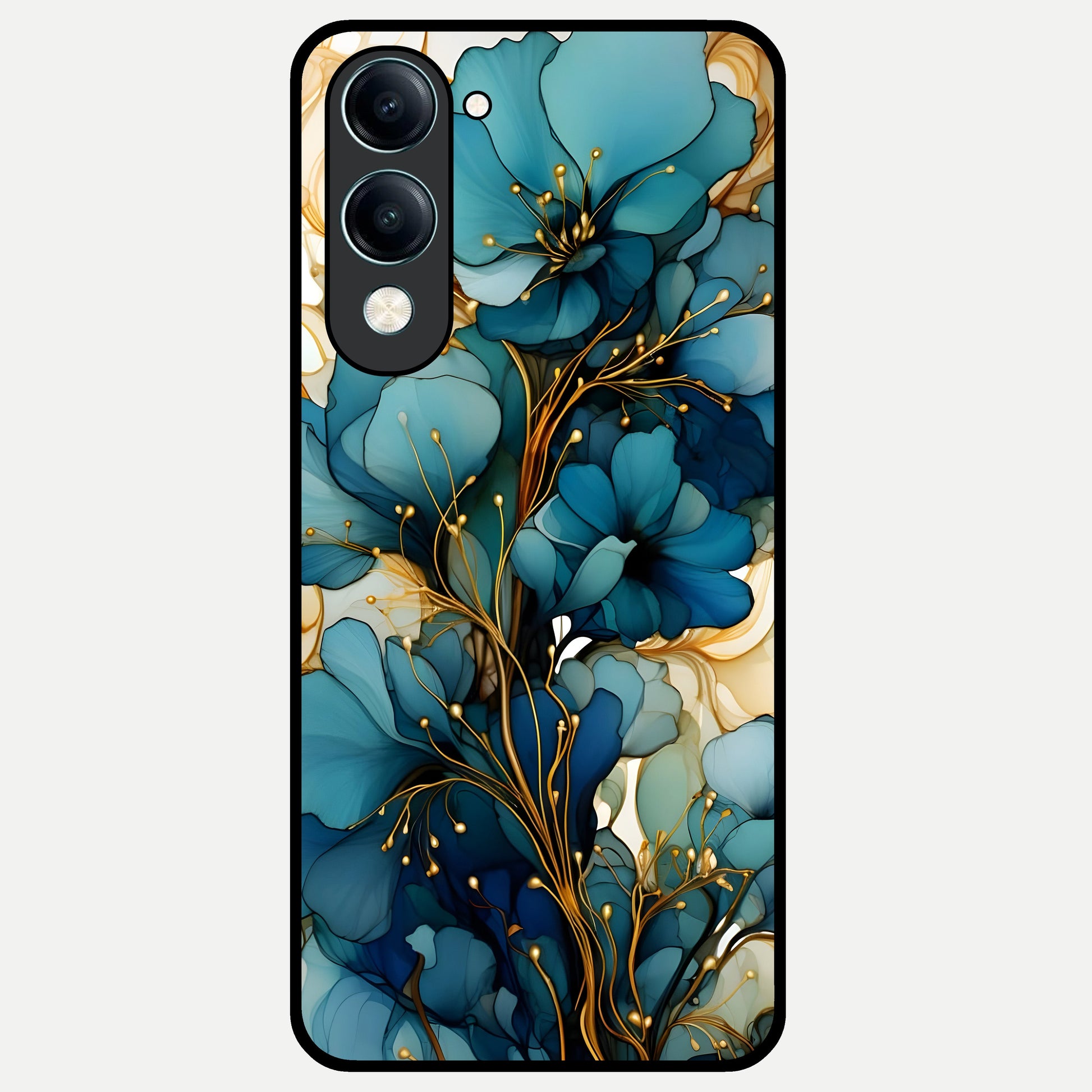  Golden Bloom Symphony Glass Case for iQOO Z10 Lite back cover – full design glossy printed glass finish