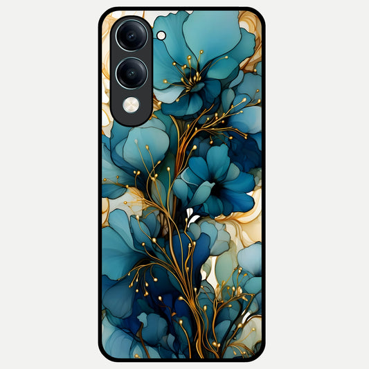 Golden Bloom Symphony Glass Case for iQOO Z10 Lite back cover – full design glossy printed glass finish
