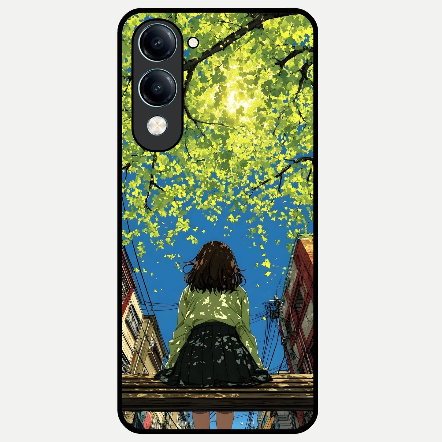  Golden Leaves Glow Glass Case for iQOO Z10 Lite back cover – full design glossy printed glass finish