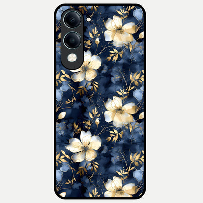  Golden Midnight Bloom Glass Case for iQOO Z10 Lite back cover – full design glossy printed glass finish