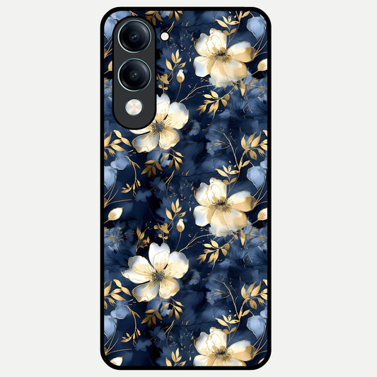  Golden Midnight Bloom Glass Case for iQOO Z10 Lite back cover – full design glossy printed glass finish