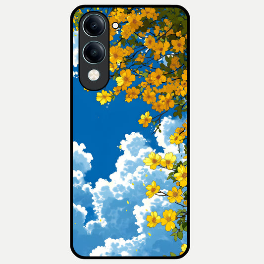  Golden Petal Sky Glass Case for iQOO Z10 Lite back cover – full design glossy printed glass finish