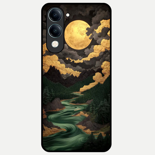  Golden River Moon Glass Case for iQOO Z10 Lite back cover – full design glossy printed glass finish