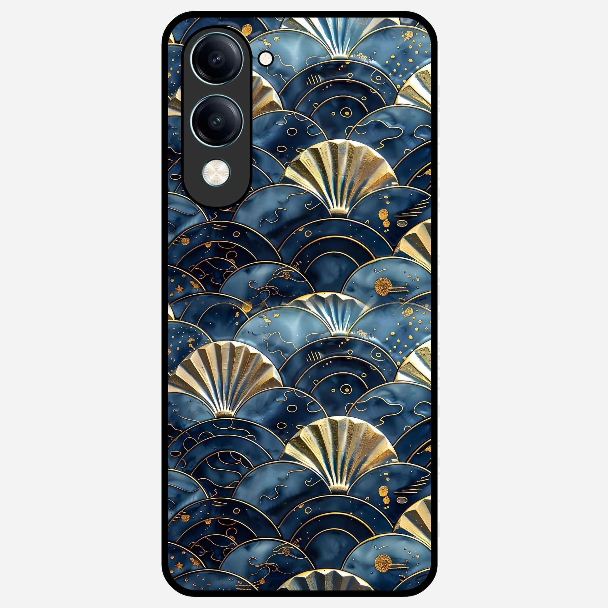  Golden Wave Luxe Glass Case for iQOO Z10 lite back cover – full design glossy printed glass finish