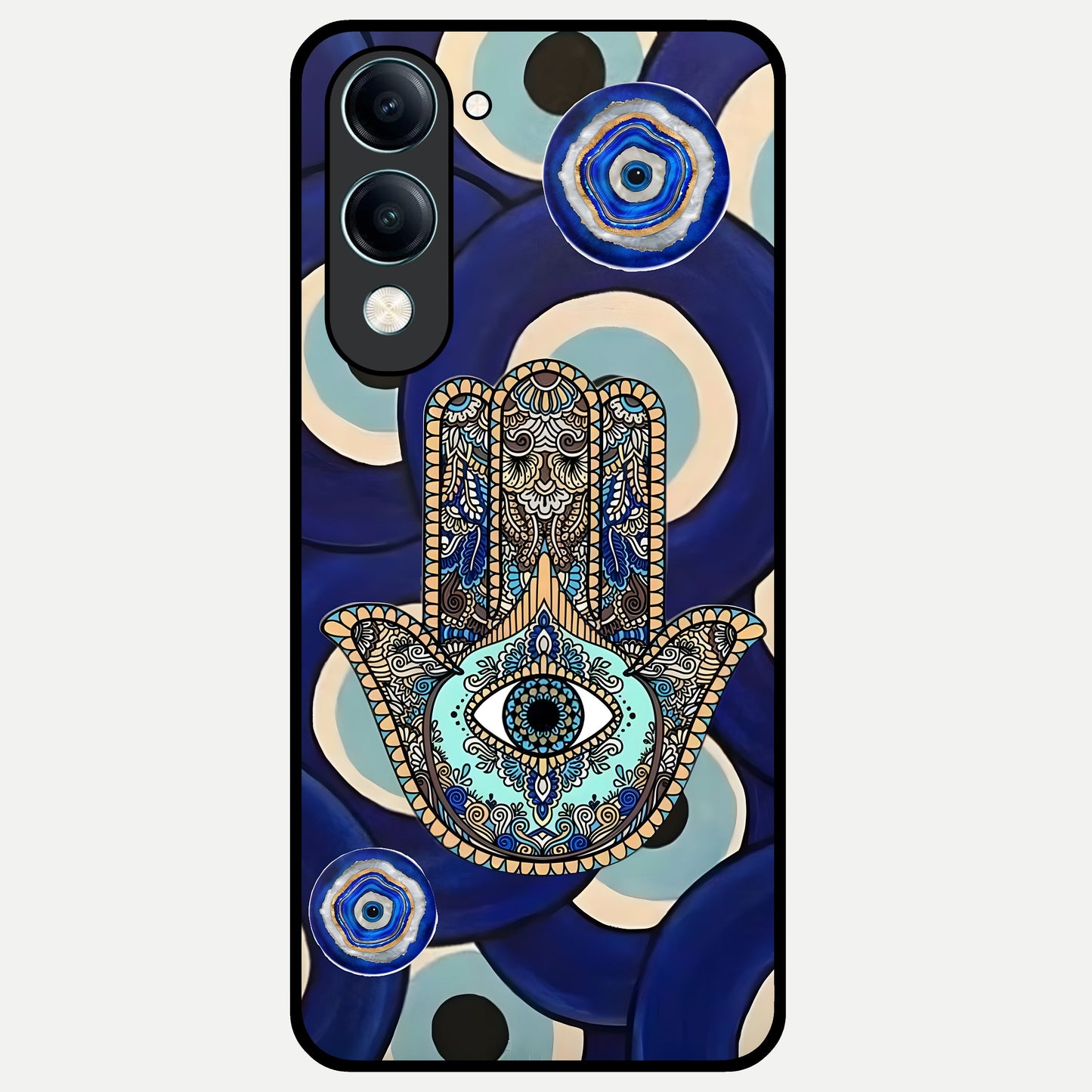  Hamsa Divine Guard Glass Case for iQOO Z10 Lite back cover – full design glossy printed glass finish