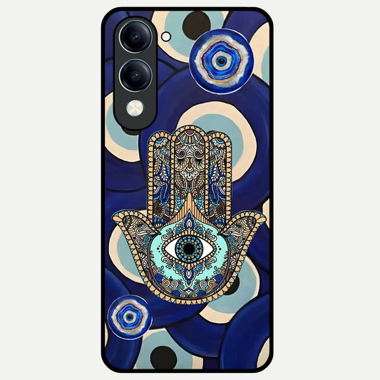  Hamsa Divine Guard Glass Case for iQOO Z10 Lite back cover – full design glossy printed glass finish