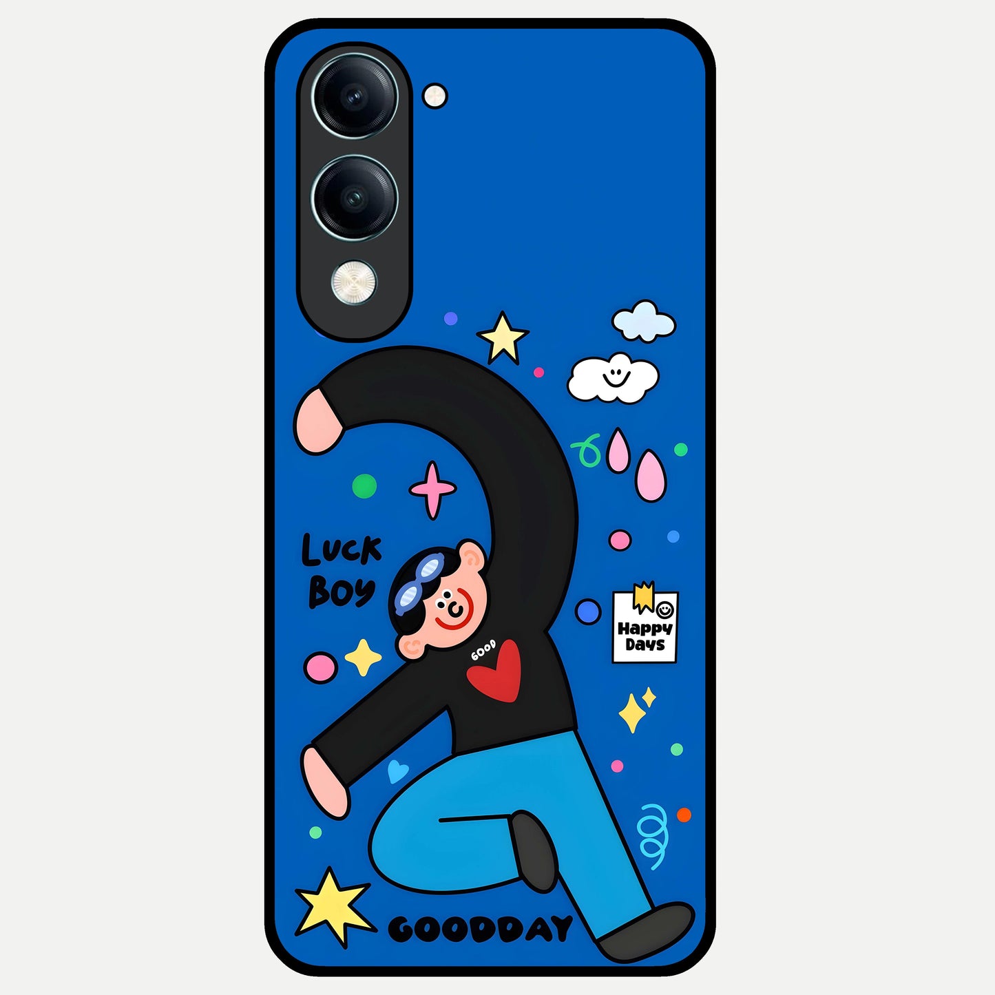  Happy Luck Vibe Glass Case for iQOO Z10 Lite back cover – full design glossy printed glass finish
