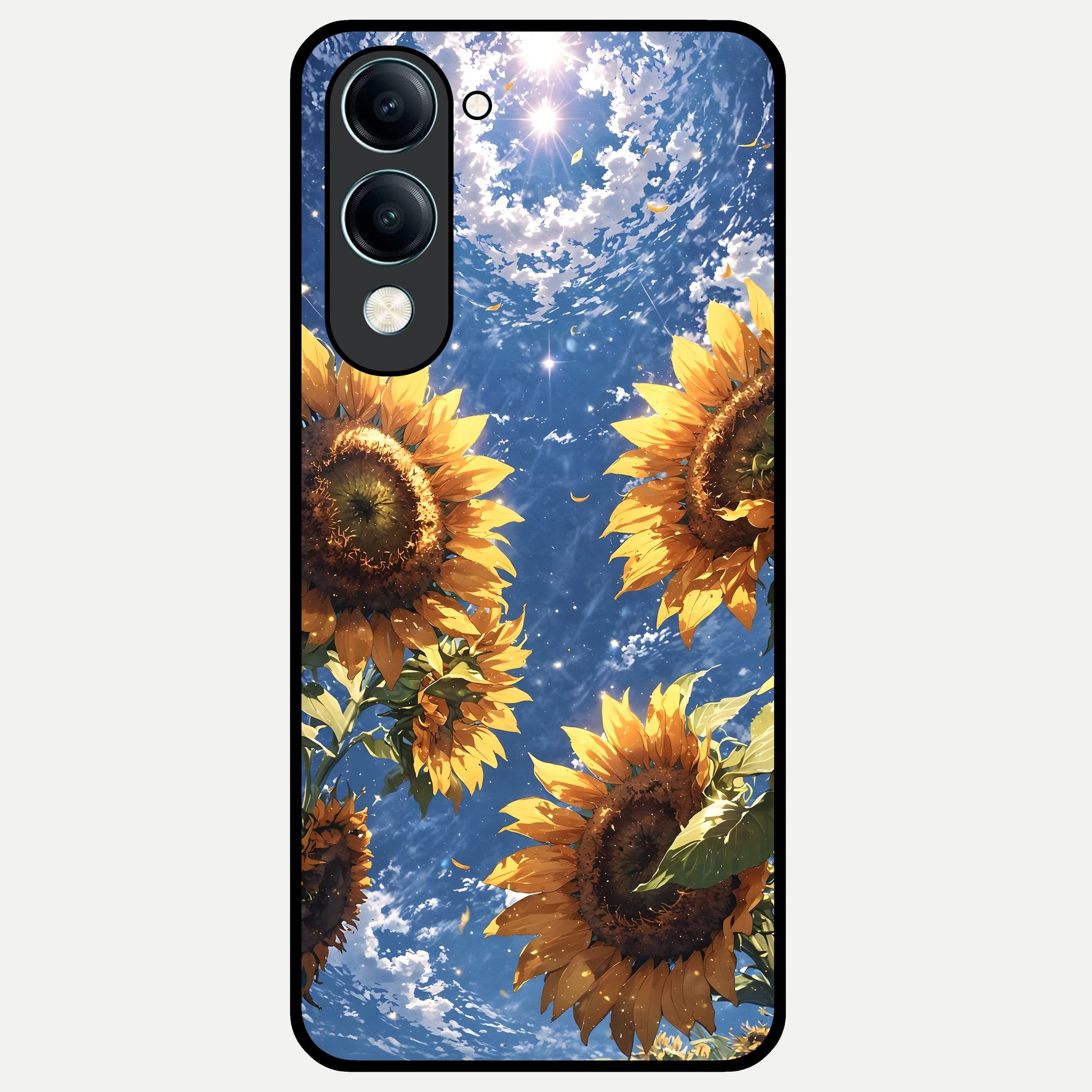  Heavenly Sunflower Rise Glass Case for iQOO Z10 Lite back cover – full design glossy printed glass finish