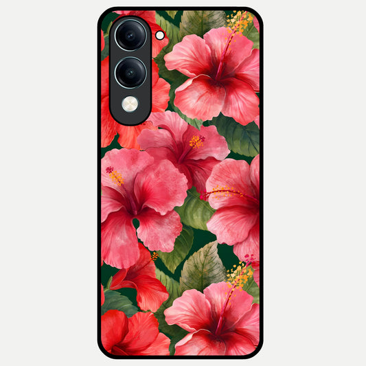  Hibiscus Pattern Glass Case for iQOO Z10 Lite back cover – full design glossy printed glass finish