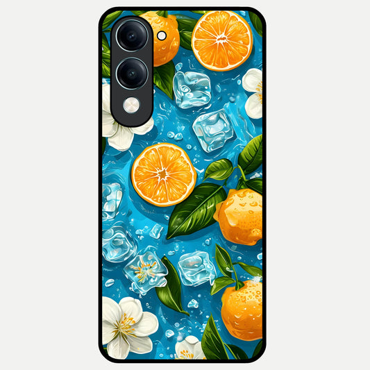  Ice Cube With Orange Glass Case for iQOO Z10 lite back cover – full design glossy printed glass finish
