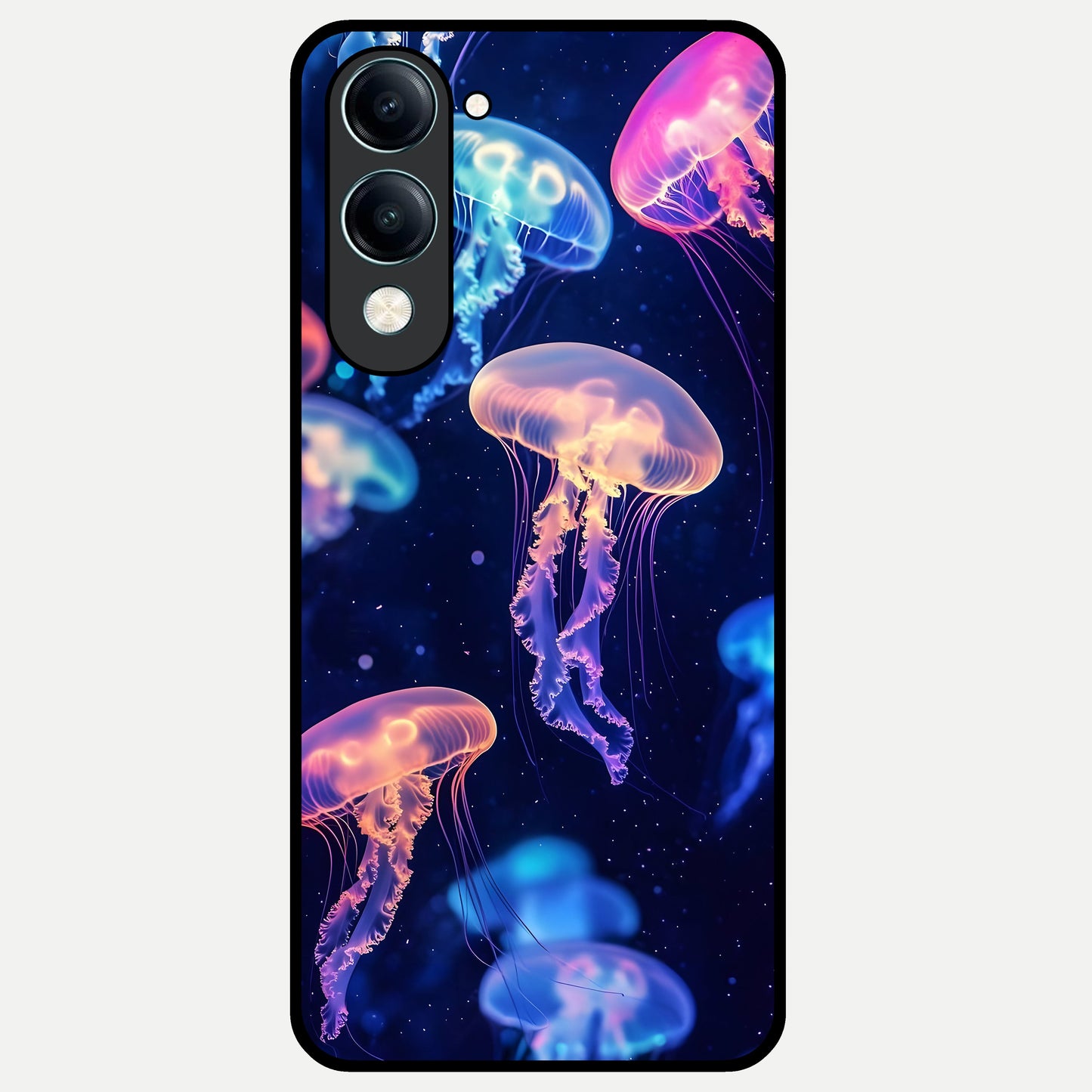  Jellyfish Pattern Glass Case for iQOO Z10 Lite back cover – full design glossy printed glass finish