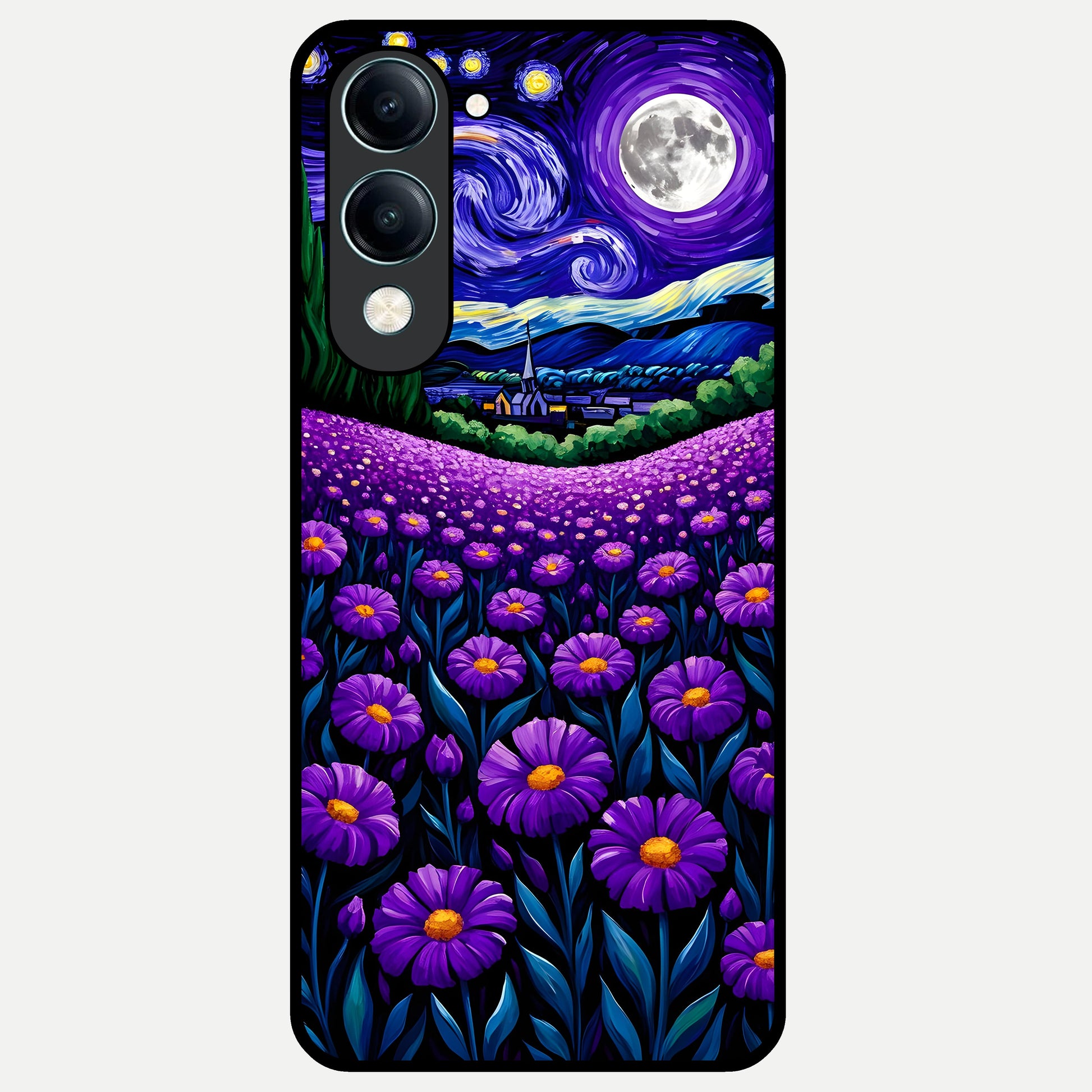  Lavender Moon Field Glass Case for iQOO Z10 lite back cover – full design glossy printed glass finish