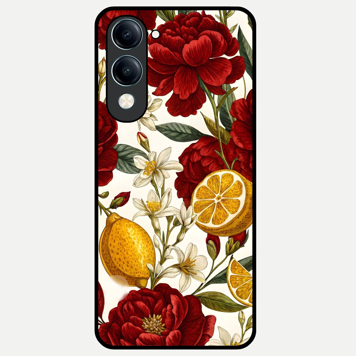  Lemon Rose Charm Glass Case for iQOO Z10 Lite back cover – full design glossy printed glass finish