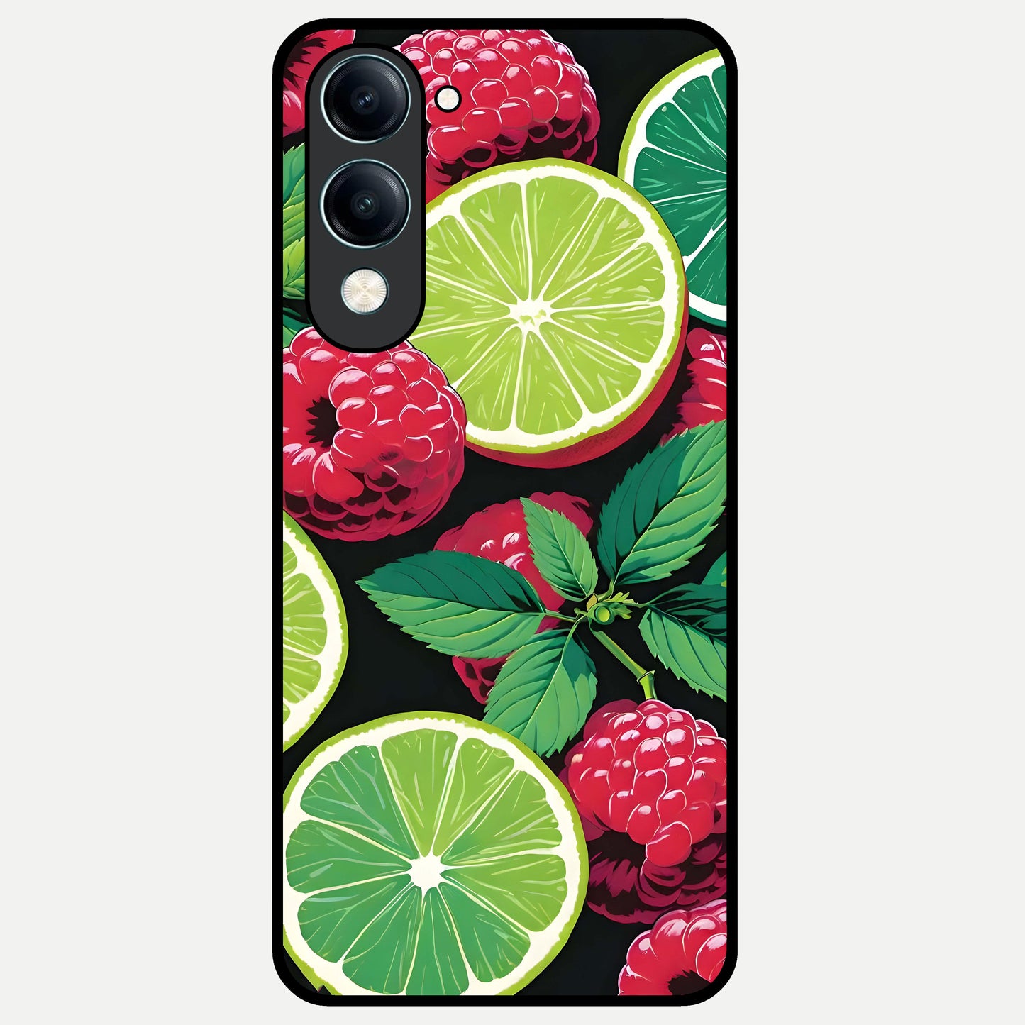  Lime and Raspberry Pattern Glass Case for iQOO Z10 lite back cover – full design glossy printed glass finish