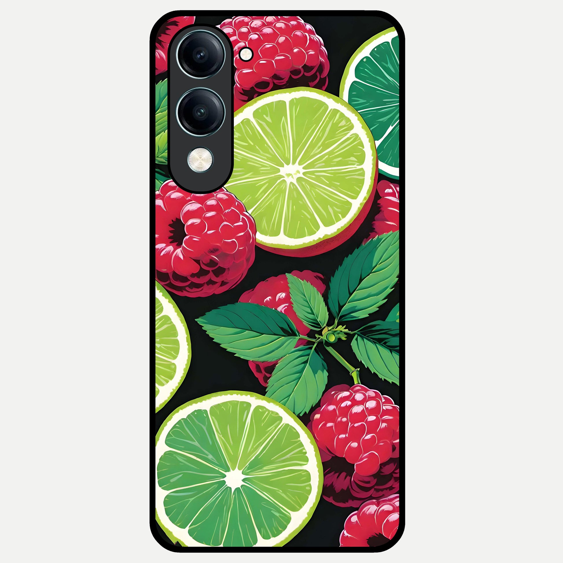  Lime and Raspberry Pattern Glass Case for iQOO Z10 lite back cover – full design glossy printed glass finish