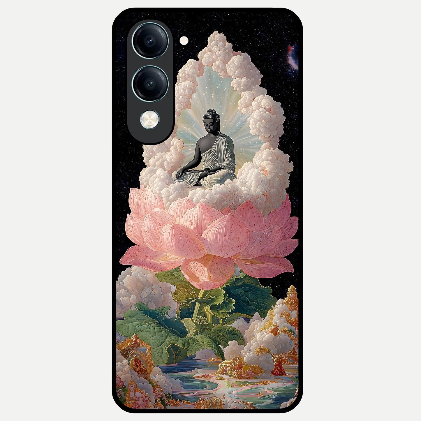  Lotus Divine Peace Glass Case for iQOO Z10 Lite back cover – full design glossy printed glass finish