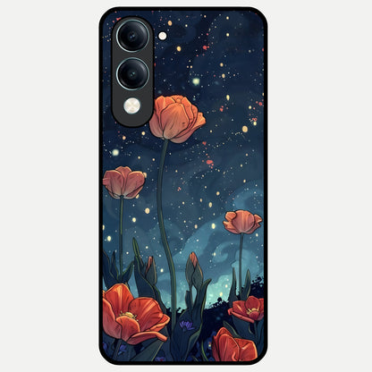  Midnight Tulip Glow Glass Case for iQOO Z10 Lite back cover – full design glossy printed glass finish