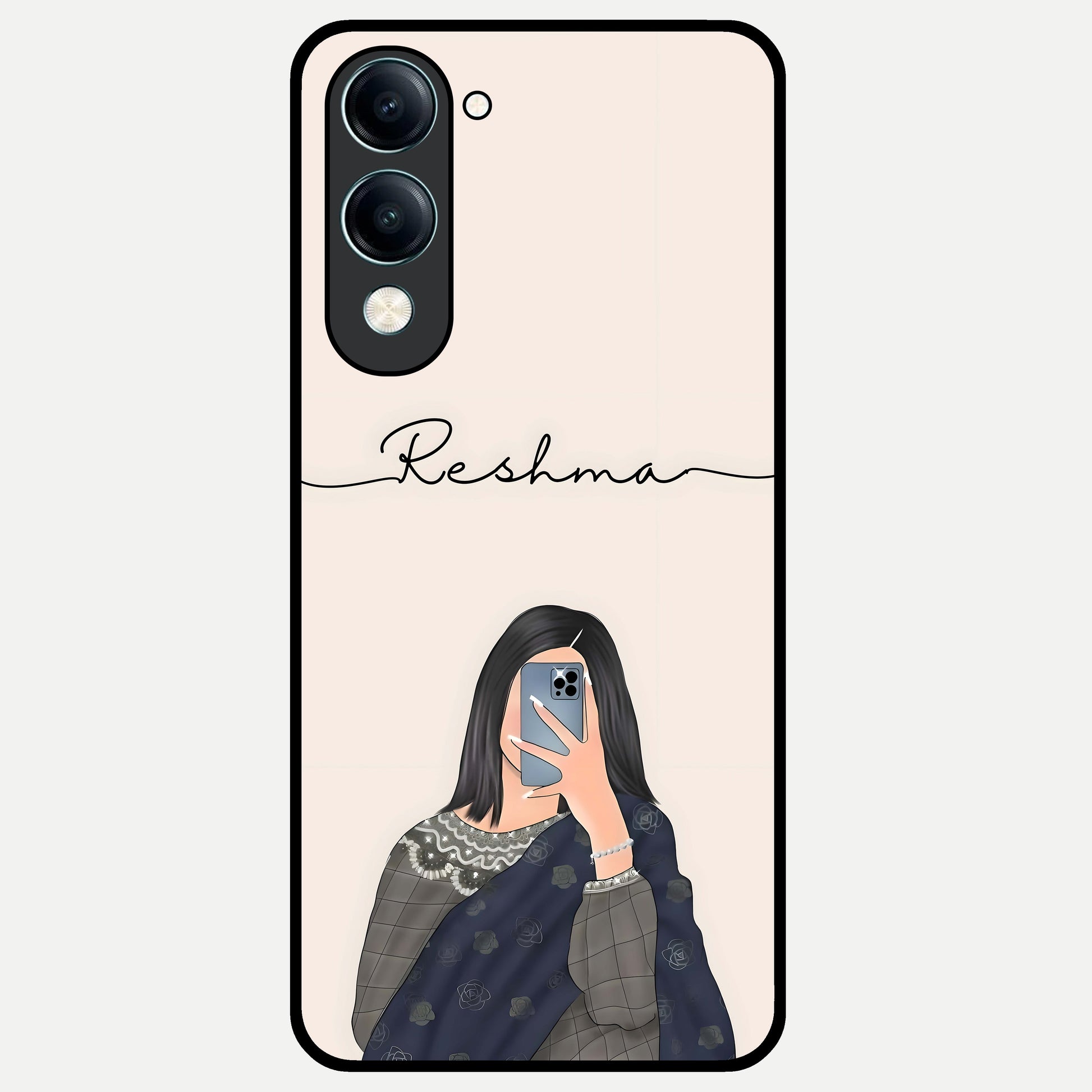  Mirror Mood Muse With Custom Name Glass Case for iQOO Z10 lite back cover – full design glossy printed glass finish