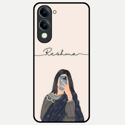  Mirror Mood Muse With Custom Name Glass Case for iQOO Z10 lite back cover – full design glossy printed glass finish