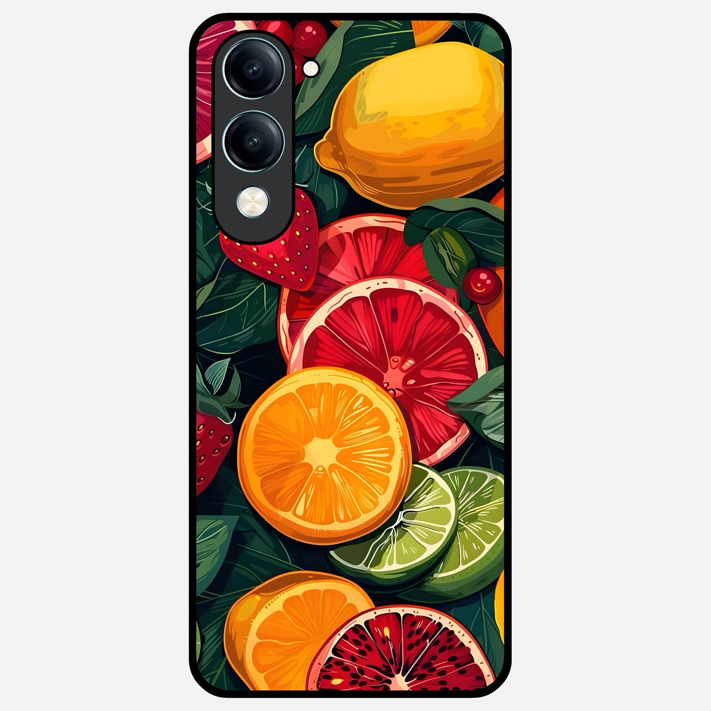  Multiple Fruits Glass Case for iQOO Z10 lite back cover – full design glossy printed glass finish