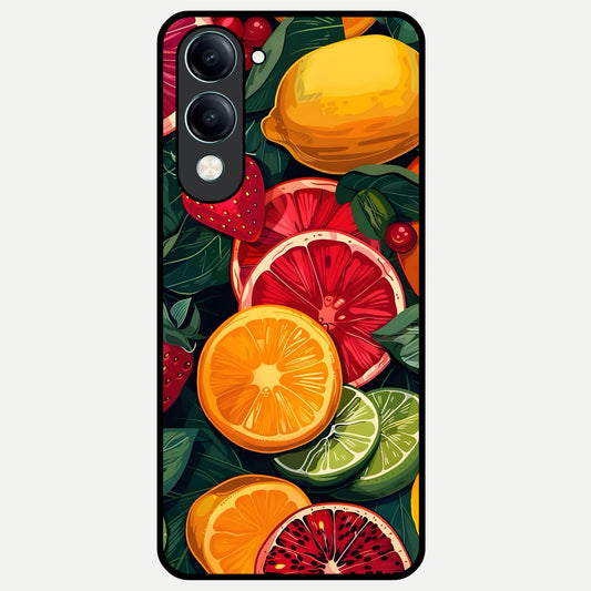  Multiple Fruits Glass Case for iQOO Z10 lite back cover – full design glossy printed glass finish