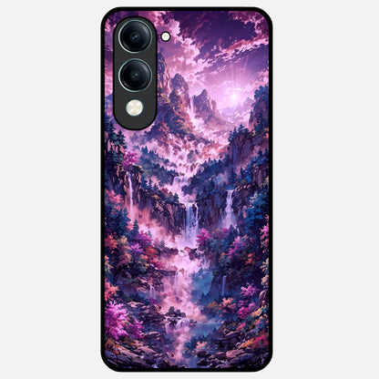  Mystic Cascade Peaks Glass Case for iQOO Z10 Lite back cover – full design glossy printed glass finish