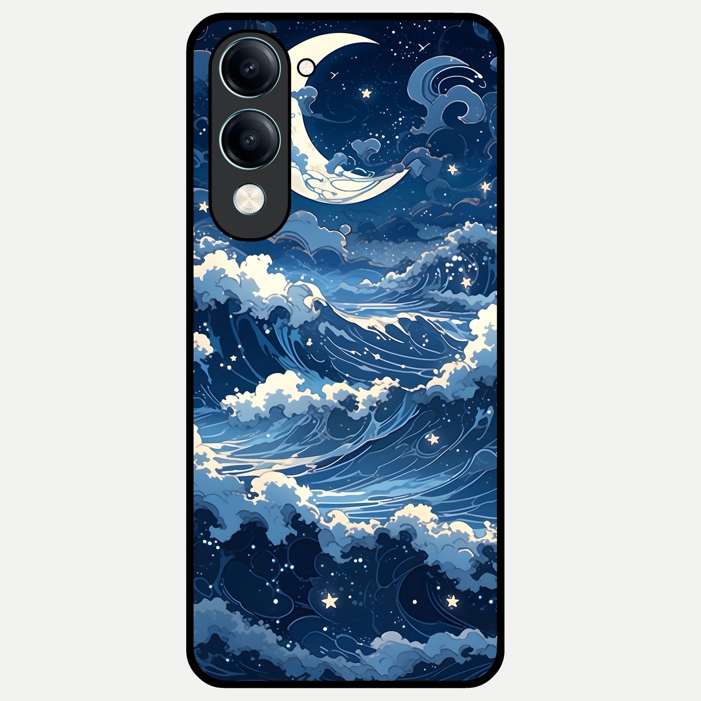  Ocean Moon Waves Glass Case for iQOO Z10 Lite back cover – full design glossy printed glass finish