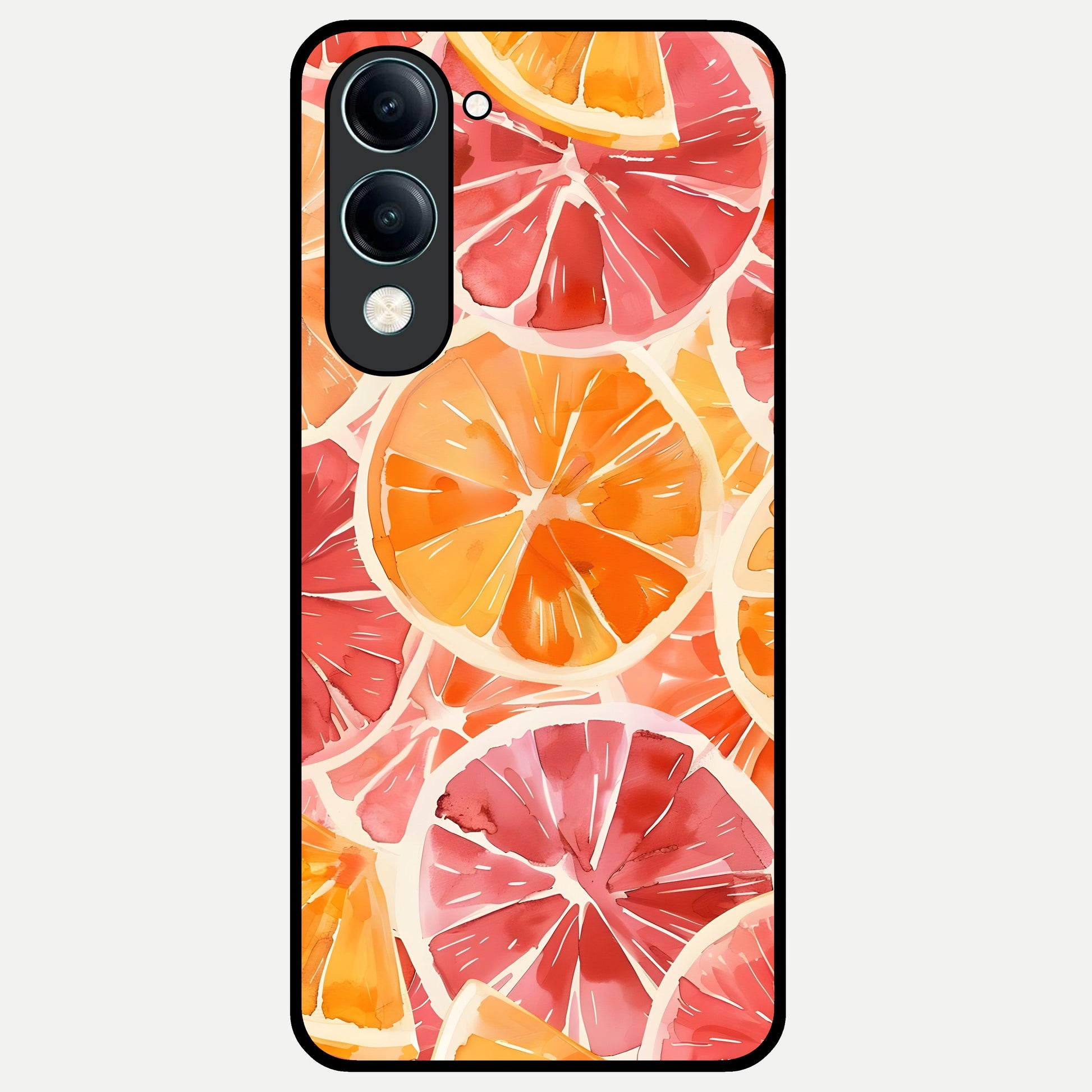  Orange Fruits Pattern Glass Case for iQOO Z10 lite back cover – full design glossy printed glass finish