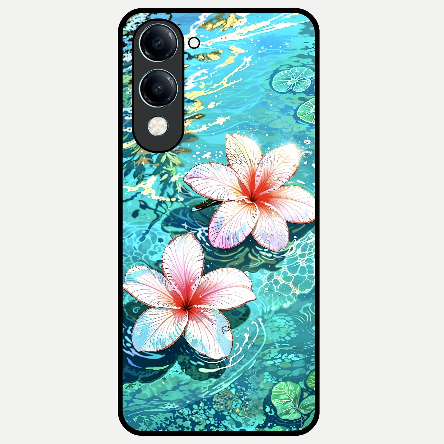  Pink Flowers in Water Glass Case for iQOO Z10 Lite back cover – full design glossy printed glass finish