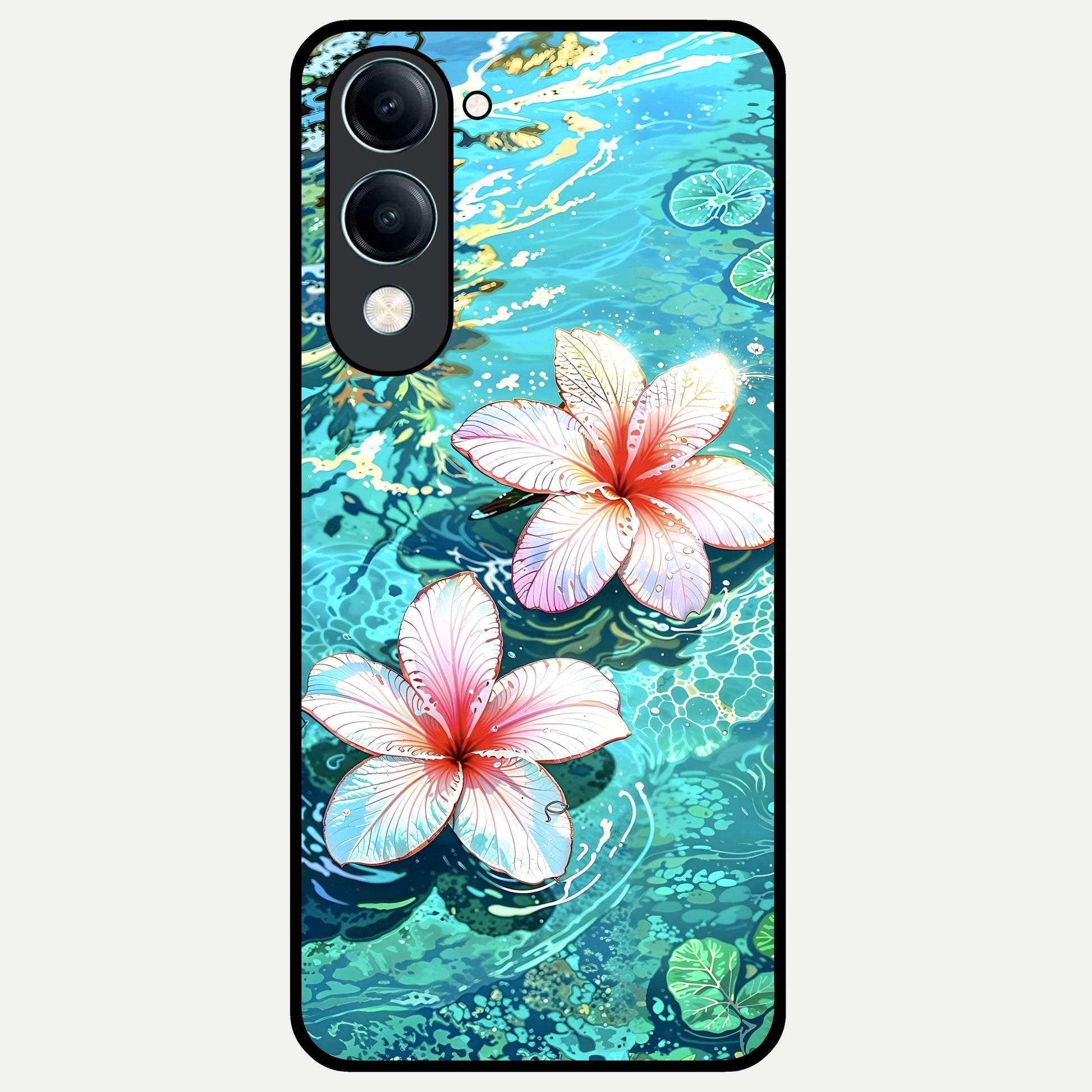  Pink Flowers in Water Glass Case for iQOO Z10 Lite back cover – full design glossy printed glass finish