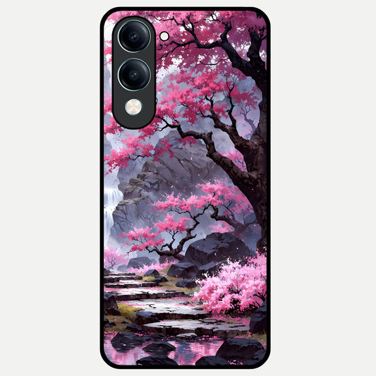  Pink Sunflower Glow Glass Case for iQOO Z10 Lite back cover – full design glossy printed glass finish