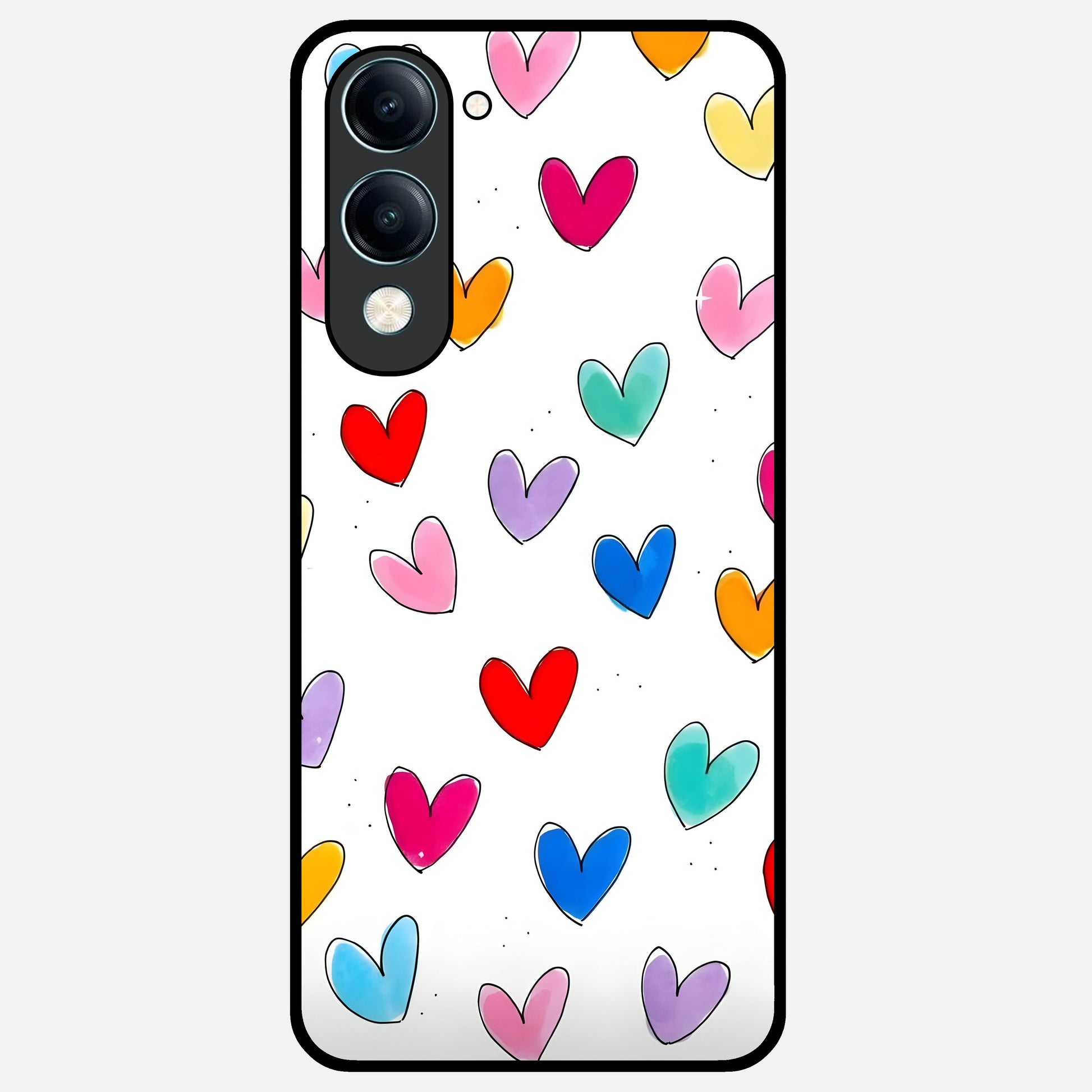  Playful Love Doodles Glass Case for iQOO Z10 Lite back cover – full design glossy printed glass finish