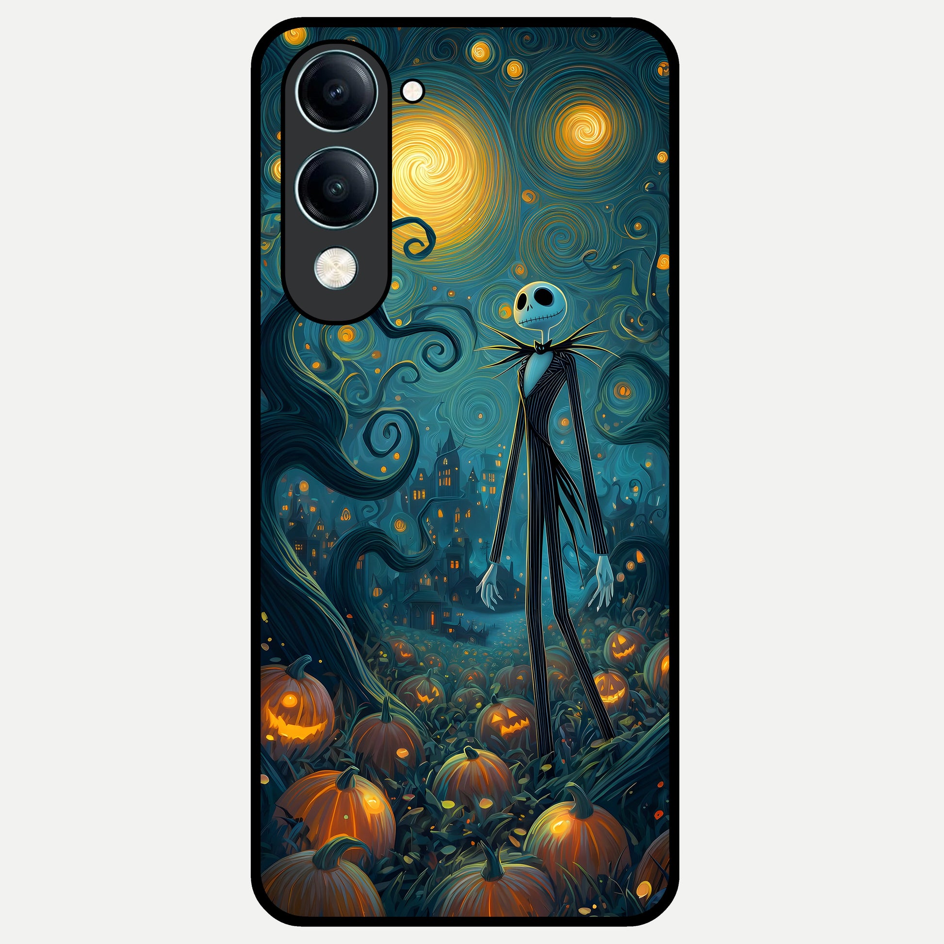  Pumpkin Moon Night Glass Case for iQOO Z10 lite back cover – full design glossy printed glass finish