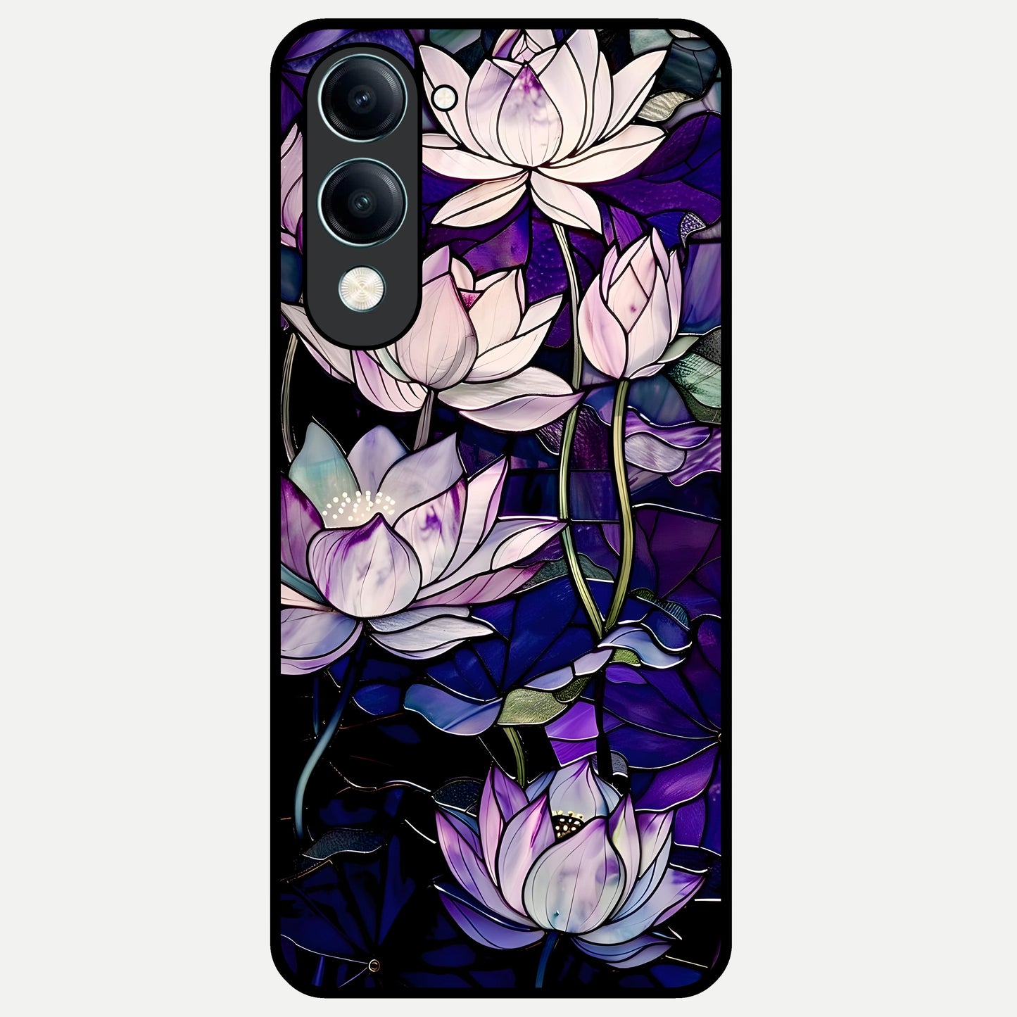  Purple Lotus Pattern Glass Case for iQOO Z10 Lite back cover – full design glossy printed glass finish
