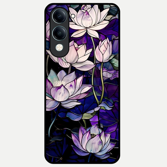  Purple Lotus Pattern Glass Case for iQOO Z10 Lite back cover – full design glossy printed glass finish