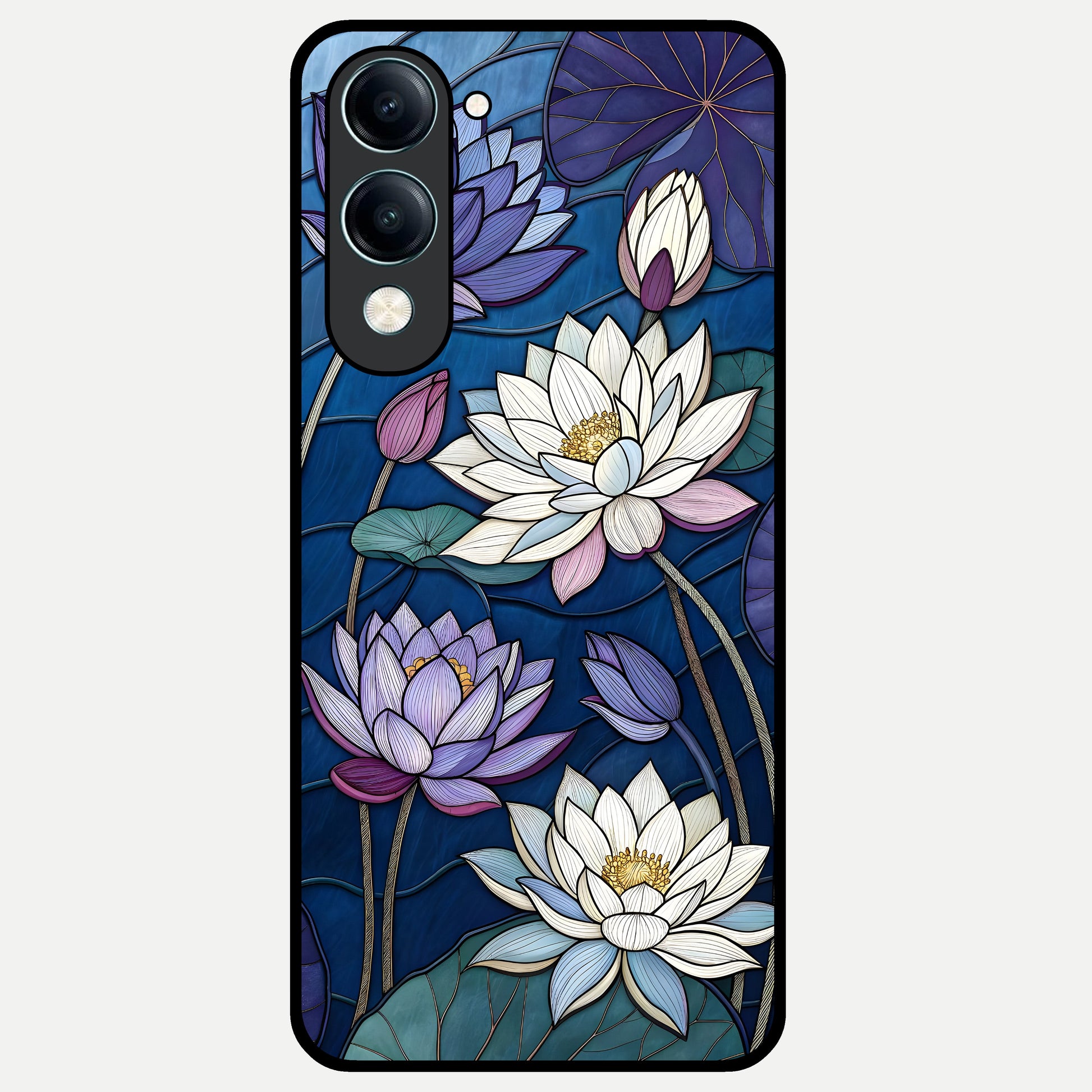  Purple Lotus Stained Glass Case for iQOO Z10 Lite back cover – full design glossy printed glass finish