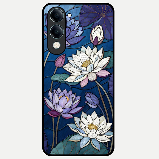  Purple Lotus Stained Glass Case for iQOO Z10 Lite back cover – full design glossy printed glass finish