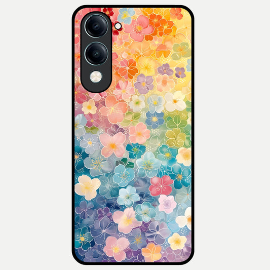  Rainbow Blossom Burst Glass Case for iQOO Z10 Lite back cover – full design glossy printed glass finish