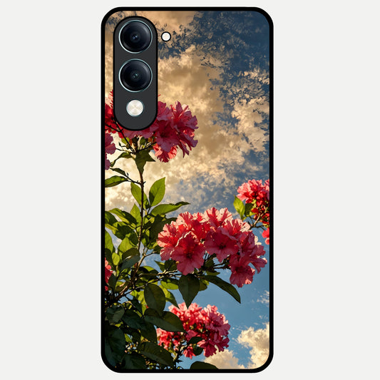  Red Bloom Skies Glass Case for iQOO Z10 Lite back cover – full design glossy printed glass finish