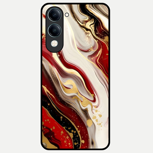  Red And White Marble Glass Case for iQOO Z10 lite back cover – full design glossy printed glass finish
