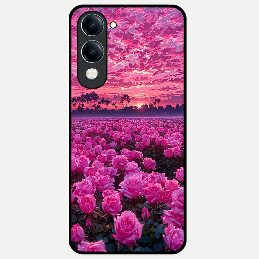  Rose Sunset Valley Glass Case for iQOO Z10 Lite back cover – full design glossy printed glass finish